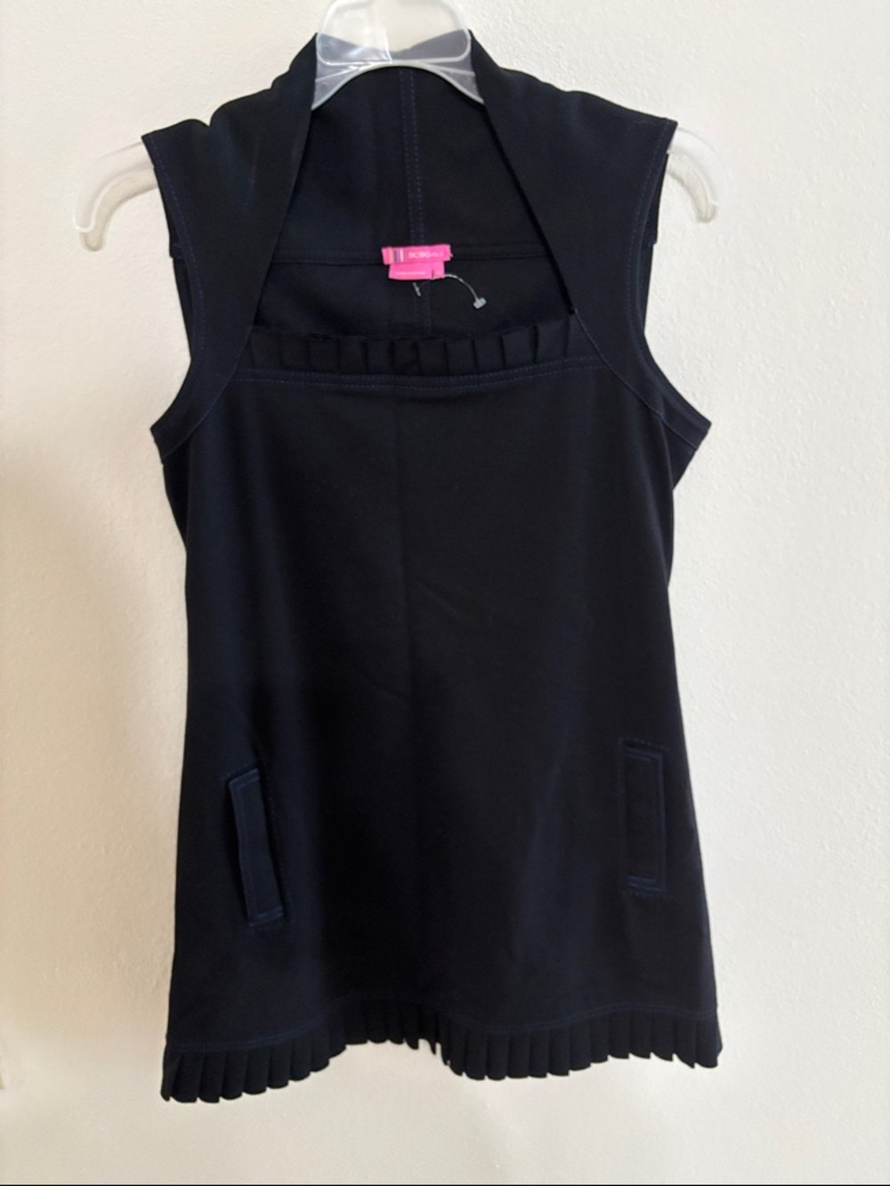 BCBGirls Navy Sleeveless Pleated-Hem Dress